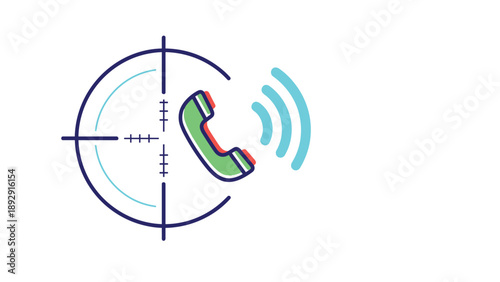 Graphic illustration of a telephone handset inside a targeting crosshair to represent telemarketing or cold calling strategies.