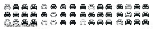 Monochrome car icon collection: diverse vehicle silhouettes in rows