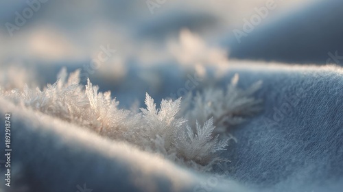 Close-up of a snow-covered surface. the background is blurred, but it appears to be a snowy landscape with mountains in the distance.