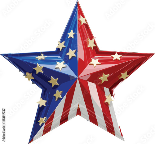 Patriotic American flag star 3D vector illustration with stars and stripes for Independence Day and memorial celebrations
