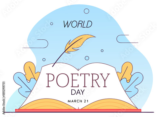 World Poetry Day illustration with book and quill on March 21  literary celebration graphic