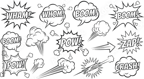 Comic Book Burst: A vibrant collection of bold comic book sound effects, bursting with energy and visual impact, ready to bring your storytelling to life.