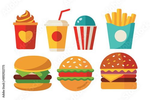 fast food set silhouette line art vector on white background