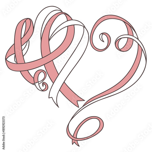 A heart shape rendered as flowing silk ribbons, exuding softness, smooth texture, and sophisticated elegance for luxurious designs.