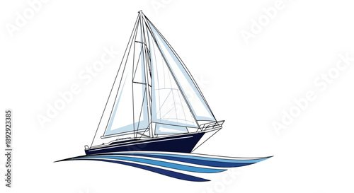 Vector illustration of a sailboat on water, part of the Royal Hobart Regatta in Tasmania, Australia, with a simple and nautical design.
