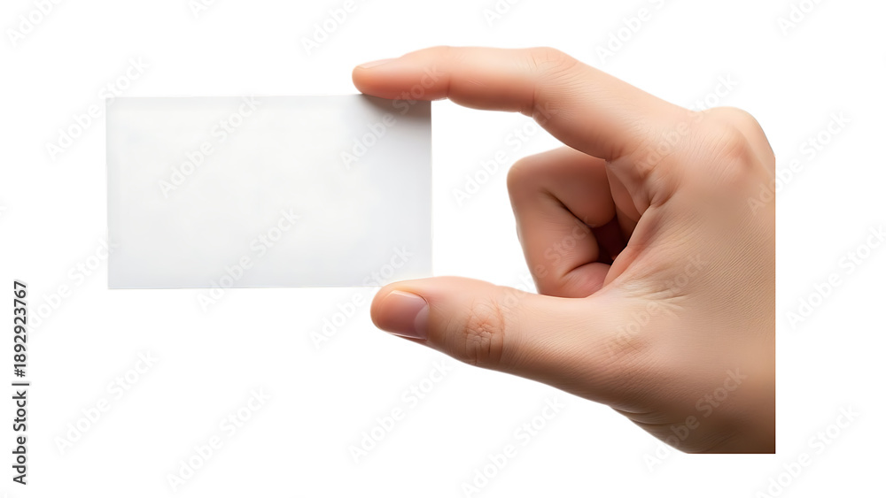Obraz premium Hand holding a blank white card isolated on transparent background