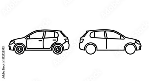 Two compact car side views displayed as a black silhouette