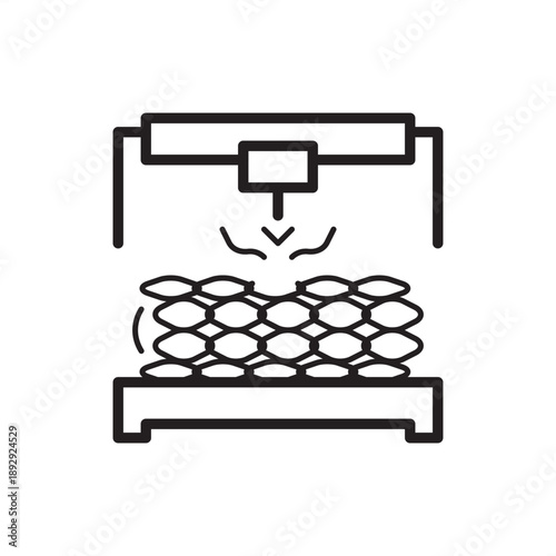 Stent laser cutter icon. Medical micromachining and vascular device fabrication, represent femtosecond laser precision, arterial scaffold cutting, sterile device engineering, health tech manufacturing