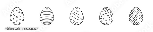 Black-and-white Easter egg icons with geometric and dotted patterns for festive and decorative design.