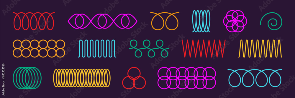 Fotografie Neon spring coil shapes set