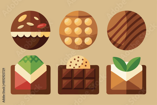 different type of chocolate set vector on white background