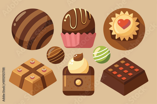 different type of chocolate set vector on white background