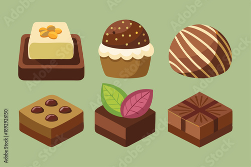 different type of chocolate set vector on white background