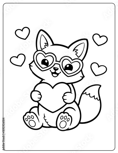 A fashionable fox wears heart-shaped glasses while holding a heart.