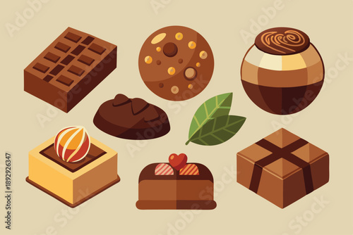 different type of chocolate set vector on white background