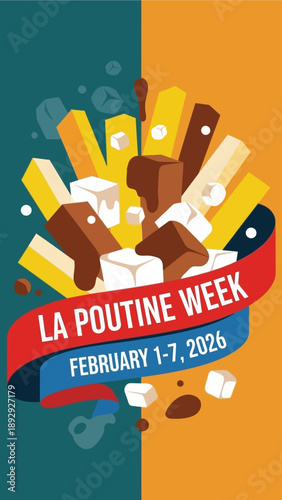 Vibrant La Poutine Week poster with colorful design and abstract shapes
