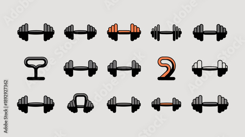 A pixelated arrangement features multiple dumbbells and fitness related icons including a weightlifter and the number two on a gray backdrop high quality professional detailed modern