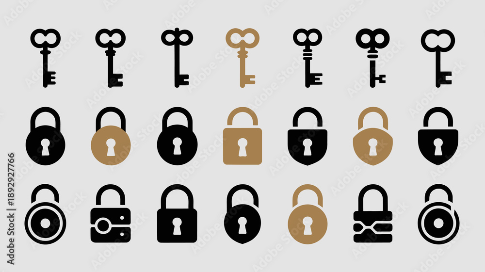 Samolepka A collection of vintage keys and padlocks are displayed in varying styles and co