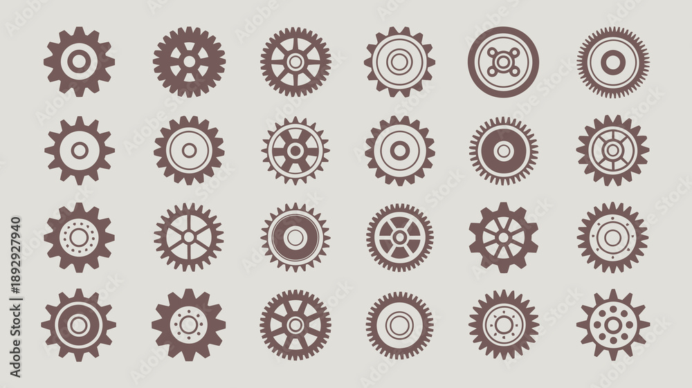 Αυτοκόλλητο An assortment of various cogwheels and gears are displayed in differing shades o