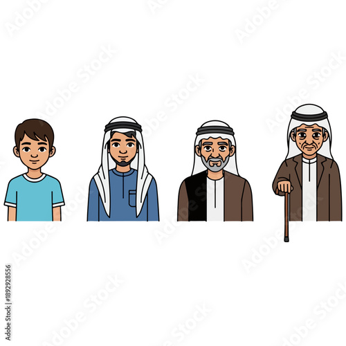 Illustration of men in traditional Arabic clothing.