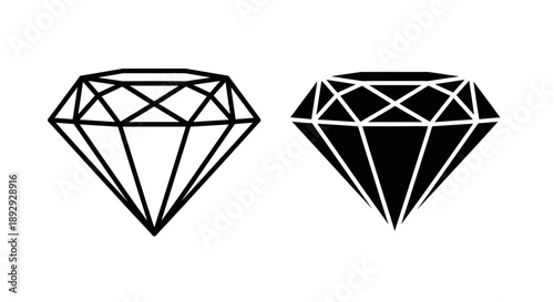 Diamond Icon - Gemstone Symbol for Luxury, Value, and Brilliance in Outline and Solid Styles