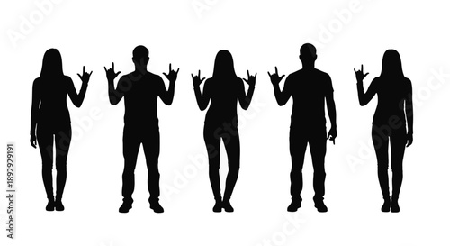 People Silhouettes Making Rock On Hand Gesture