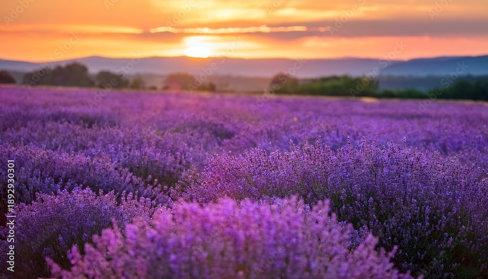 Fototapeta premium Lavender Flowers Sunset Field
