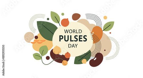 Vector illustration of World Pulses Day elements including people, peanut, and pulses icons on a USA America background.