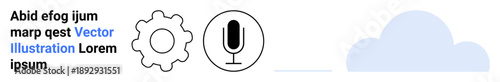 Technology development, cloud computing, digital media, connectivity, smart devices, voice control. Gear icon, microphone and cloud. Technology development and cloud computing concept
