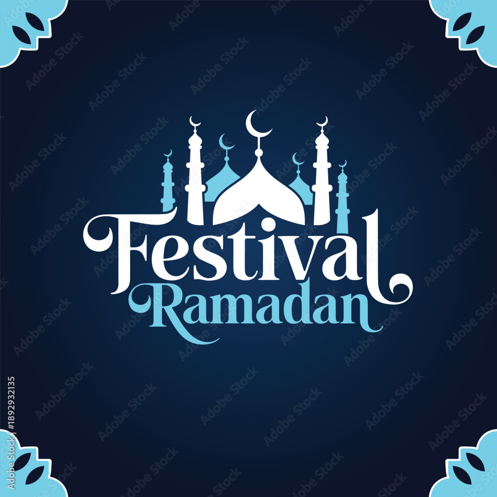 Obraz premium Festival Ramadan celebration with mosque and crescent moon 