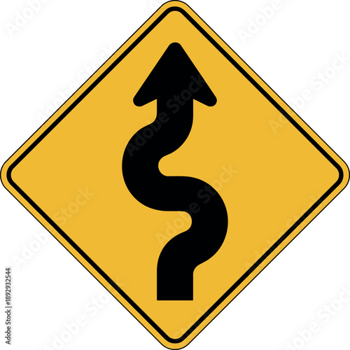 Winding road sign ahead warning roadway traffic signs caution