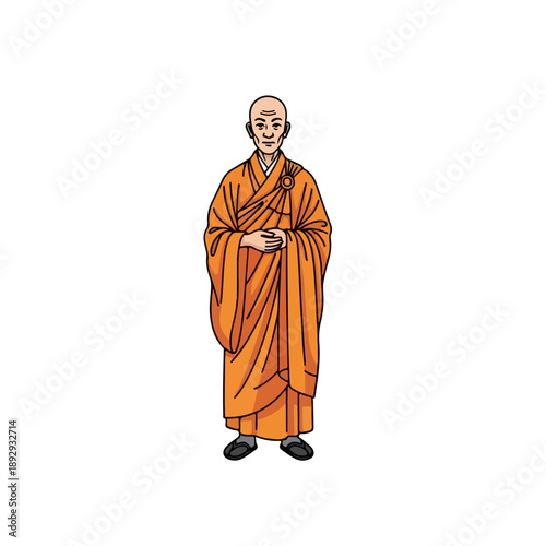 Monk Standing in Orange Robe.