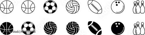 Sports equipment icons collection basketball football tennis bowling vector graphics