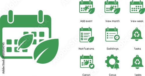 Calendar and event icons representing scheduling, planning, tasks, and notifications for daily organization and management
