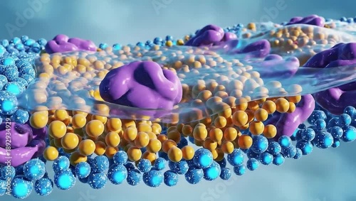Cell Membrane: An artistic, scientific depiction of a cell membrane, showcasing the intricate structure of biological functions. 