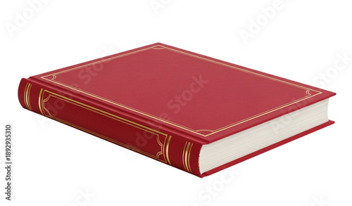 Red hardcover book 3D mockup with golden details isolated
