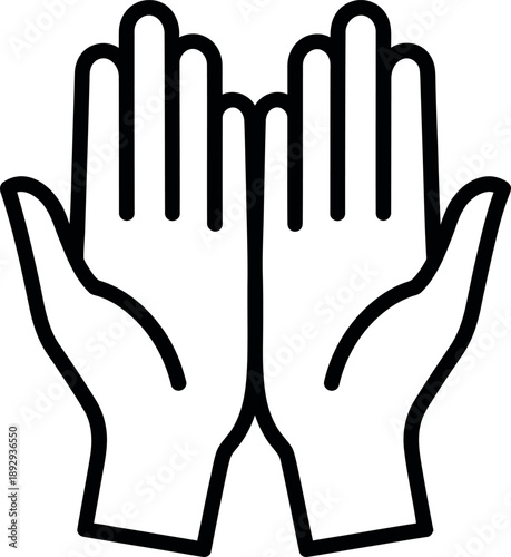 A minimalist black outline icon depicting two open cupped hands in a gesture of giving or receiving support and care for digital use
