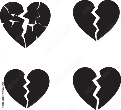 Broken heart icon, symbol of heartbreak, love symbol, isolated on checkered background