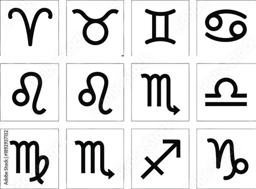 Set of horoscope symbols including sagittarius and capricorn