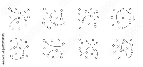 football tactics Icon set. Symbol isolated white background. vector illustration. color editable.