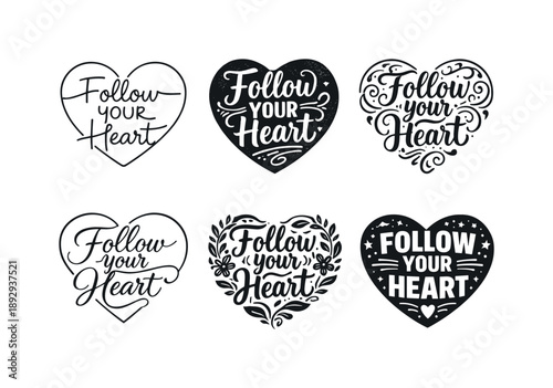 Heartfelt Lettering Designs. Emotional Heart-Shaped Quotes. Set lettering. harmonious lettering variations of the same emblematic concept, each with different