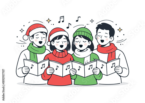 Harmonious Christmas Choir. Christmas choir group harmony. Close group singing together with gentle expressions and unified posture. Sense of unity and musical