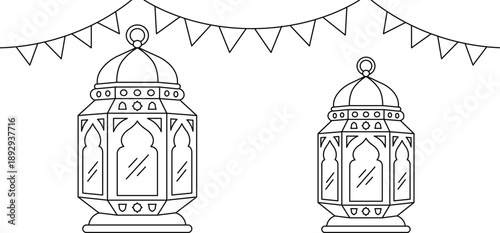 Traditional Lanterns:  Intricate lanterns, exuding a sense of old-world charm, are suspended beneath a festive garland, setting a tone of warmth and cultural celebration.