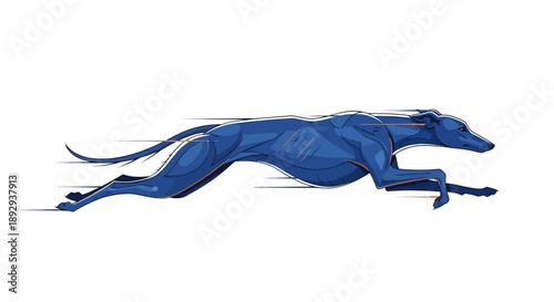 Dynamic illustration of a blue dog running swiftly in a low-poly style, capturing motion and speed from a side viewpoint.