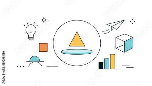 Abstract Geometric Elegance. Conceptual abstract design. Simple geometric elements float with purpose, forming an airy and elegant composition. The scene