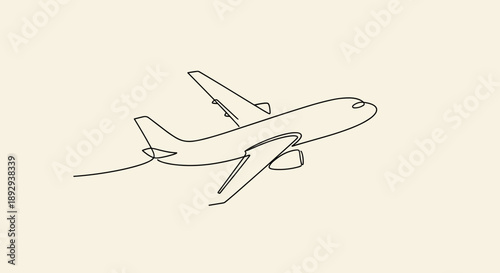 Minimalist Airplane Line Art Drawing.