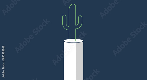 Minimalist Cactus Sculpture on Pedestal.