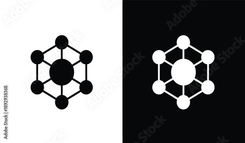 Molecular structure icons with connected nodes and lines and black backgrounds
