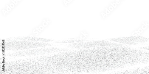 Abstract white texture of tiny particles forming undulating dunes, creating a serene minimalist landscape