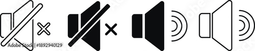 Mute Volume Sound Icon Set Line and Solid Audio Control Symbol Vector